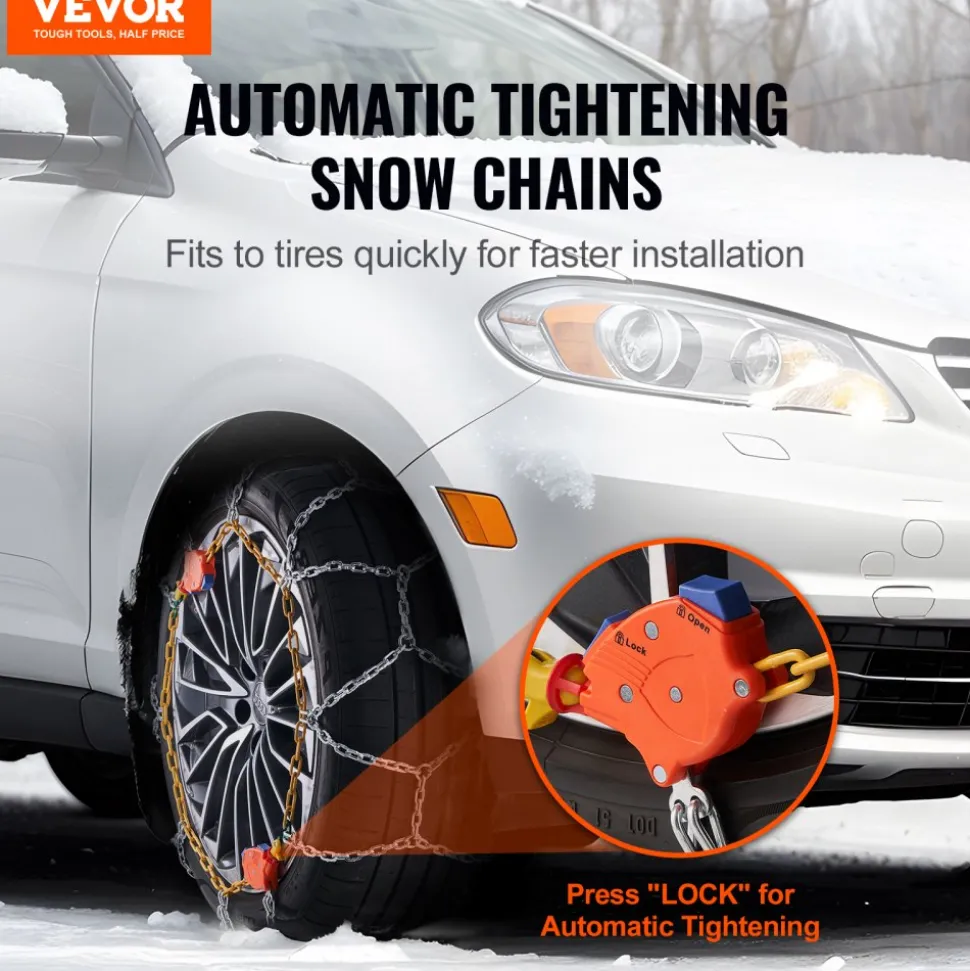 VEVOR Auto Tightening Snow Chains, Diamond Mesh Traction Wheel Chains for Anti-slip, Alloy Steel Tire Chains for Tires 265/75-15, 265/75-16, LT265/75-16, 255/75-17, LT255/75-17, 275/45-22, 265/70-16