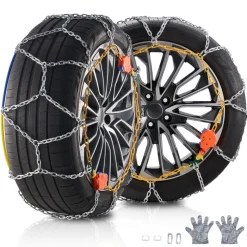 VEVOR Auto Tightening Snow Chains, Diamond Mesh Traction Wheel Chains for Anti-slip, Alloy Steel Tire Chains for Tires 265/75-15, 265/75-16, LT265/75-16, 255/75-17, LT255/75-17, 275/45-22, 265/70-16
