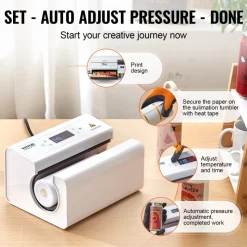 VEVOR Auto Tumbler Heat Press Machine, Mug Heat Press for 11-30oz Sublimation Tumblers, Heat Up Fast and Even, Tumbler Press with Tape and Glove, Temp and Time Setting, for Tumblers, Cups, Mugs, White