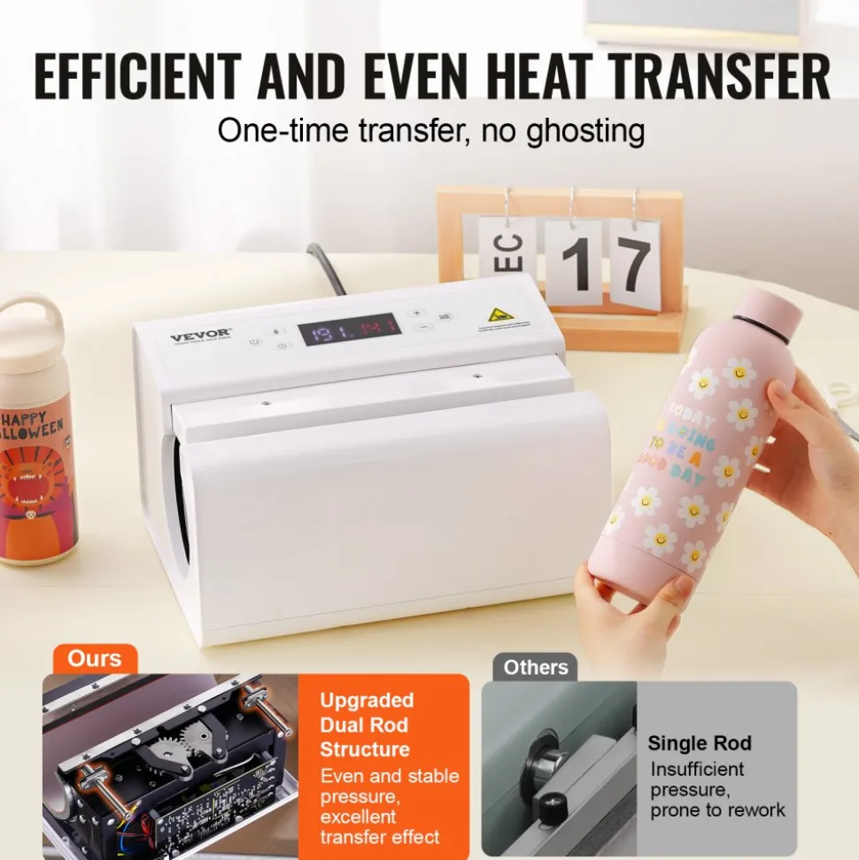 VEVOR Auto Tumbler Heat Press Machine, Mug Heat Press for 11-30oz Sublimation Tumblers, Heat Up Fast and Even, Tumbler Press with Tape and Glove, Temp and Time Setting, for Tumblers, Cups, Mugs, White