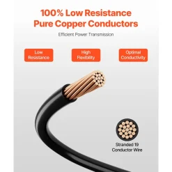 VEVOR 12 AWG THHN Wire, 19-Stranded, 100% OFC Copper Electrical Building Wire with Nylon Jacket, Rated for Up to 600 Volts, for Indoor Outdoor Use, Commercial, Industrial, Residential, Black (100 ft)