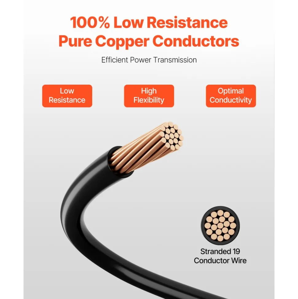 VEVOR 12 AWG THHN Wire, 19-Stranded, 100% OFC Copper Electrical Building Wire with Nylon Jacket, Rated for Up to 600 Volts, for Indoor Outdoor Use, Commercial, Industrial, Residential, Black (100 ft)