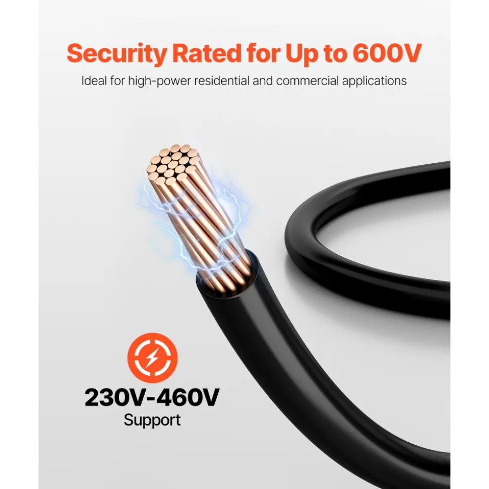 VEVOR 12 AWG THHN Wire, 19-Stranded, 100% OFC Copper Electrical Building Wire with Nylon Jacket, Rated for Up to 600 Volts, for Indoor Outdoor Use, Commercial, Industrial, Residential, Black (100 ft)
