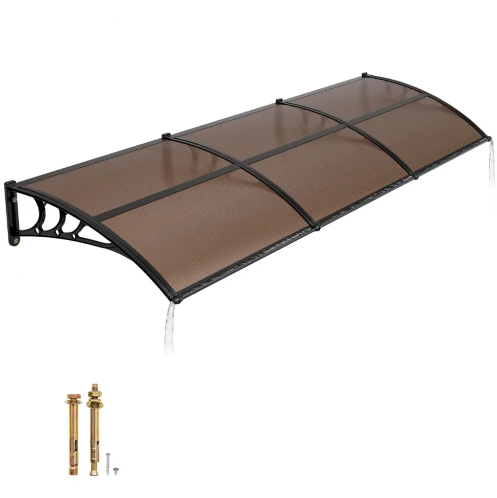 VEVOR Awnings for Door Entrance, 38 x 117 in, Exterior Front Door Window Awnings with Drainage & ABS Bracket, Rain Snow Sun Protection, Overhang Polycarbonate Door Canopy for Porch Patio, Brown