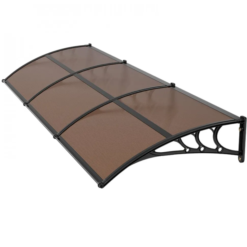 VEVOR Awnings for Door Entrance, 38 x 117 in, Exterior Front Door Window Awnings with Drainage & ABS Bracket, Rain Snow Sun Protection, Overhang Polycarbonate Door Canopy for Porch Patio, Brown