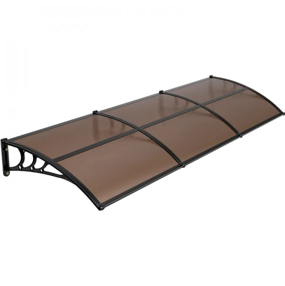 VEVOR Awnings for Door Entrance, 38 x 117 in, Exterior Front Door Window Awnings with Drainage & ABS Bracket, Rain Snow Sun Protection, Overhang Polycarbonate Door Canopy for Porch Patio, Brown