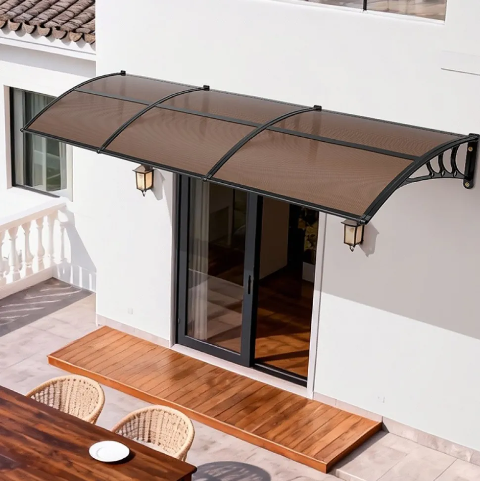 VEVOR Awnings for Door Entrance, 38 x 117 in, Exterior Front Door Window Awnings with Drainage & ABS Bracket, Rain Snow Sun Protection, Overhang Polycarbonate Door Canopy for Porch Patio, Brown