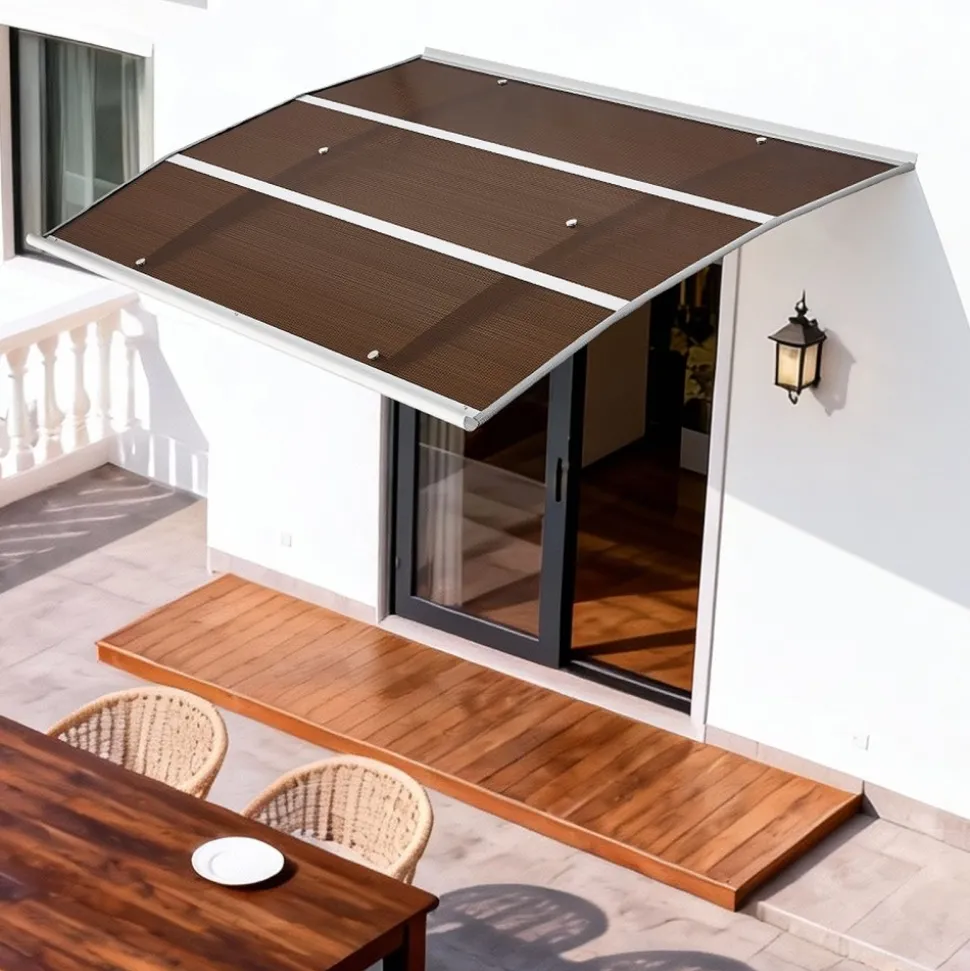 VEVOR Awnings for Door Entrance, 37 x 47 in, Exterior Front Door Window Awnings with Drainage & ABS Bracket, Rain Snow Sun Protection, Overhang Polycarbonate Door Canopy for Porch Patio, Brown