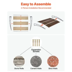 VEVOR Awnings for Door Entrance, 37 x 47 in, Exterior Front Door Window Awnings with Drainage & ABS Bracket, Rain Snow Sun Protection, Overhang Polycarbonate Door Canopy for Porch Patio, Brown
