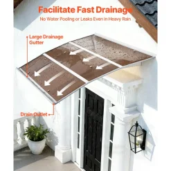 VEVOR Awnings for Door Entrance, 37 x 47 in, Exterior Front Door Window Awnings with Drainage & ABS Bracket, Rain Snow Sun Protection, Overhang Polycarbonate Door Canopy for Porch Patio, Brown