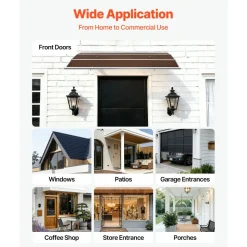 VEVOR Awnings for Door Entrance, 37 x 47 in, Exterior Front Door Window Awnings with Drainage & ABS Bracket, Rain Snow Sun Protection, Overhang Polycarbonate Door Canopy for Porch Patio, Brown