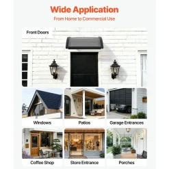 VEVOR Awnings for Door Entrance, 24 x 24 in, Exterior Front Door Window Awnings with Drainage & ABS Bracket, Rain Snow Sun Protection, Overhang Polycarbonate Door Canopy for Porch Patio, Smoky Gray