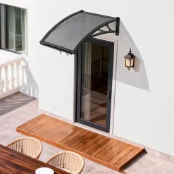 VEVOR Awnings for Door Entrance, 24 x 24 in, Exterior Front Door Window Awnings with Drainage & ABS Bracket, Rain Snow Sun Protection, Overhang Polycarbonate Door Canopy for Porch Patio, Smoky Gray