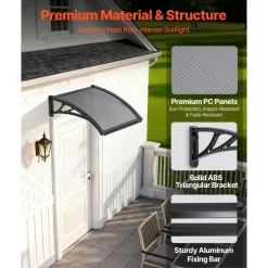VEVOR Awnings for Door Entrance, 24 x 24 in, Exterior Front Door Window Awnings with Drainage & ABS Bracket, Rain Snow Sun Protection, Overhang Polycarbonate Door Canopy for Porch Patio, Smoky Gray