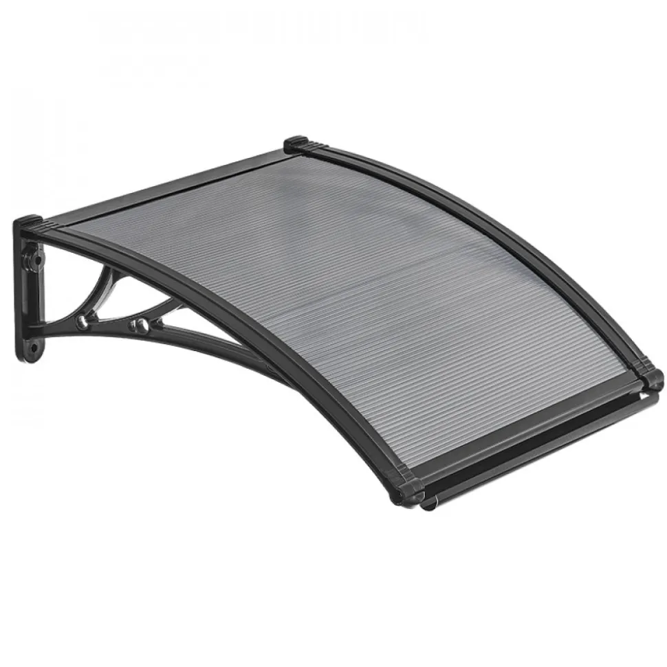 VEVOR Awnings for Door Entrance, 24 x 24 in, Exterior Front Door Window Awnings with Drainage & ABS Bracket, Rain Snow Sun Protection, Overhang Polycarbonate Door Canopy for Porch Patio, Smoky Gray