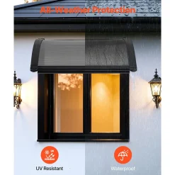 VEVOR Awnings for Door Entrance, 24 x 24 in, Exterior Front Door Window Awnings with Drainage & ABS Bracket, Rain Snow Sun Protection, Overhang Polycarbonate Door Canopy for Porch Patio, Smoky Gray