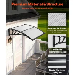 VEVOR Awnings for Door Entrance, 38 x 40 in, Exterior Front Door Window Awnings with Drainage & ABS Bracket, Rain Snow Sun Protection, Overhang Polycarbonate Door Canopy for Porch Patio, Clear