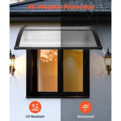 VEVOR Awnings for Door Entrance, 38 x 40 in, Exterior Front Door Window Awnings with Drainage & ABS Bracket, Rain Snow Sun Protection, Overhang Polycarbonate Door Canopy for Porch Patio, Clear