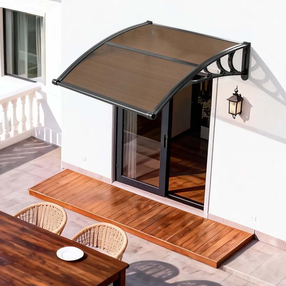 VEVOR Awnings for Door Entrance, 38 x 40 in, Exterior Front Door Window Awnings with Drainage & ABS Bracket, Rain Snow Sun Protection, Overhang Polycarbonate Door Canopy for Porch Patio, Brown