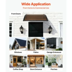 VEVOR Awnings for Door Entrance, 38 x 40 in, Exterior Front Door Window Awnings with Drainage & ABS Bracket, Rain Snow Sun Protection, Overhang Polycarbonate Door Canopy for Porch Patio, Brown