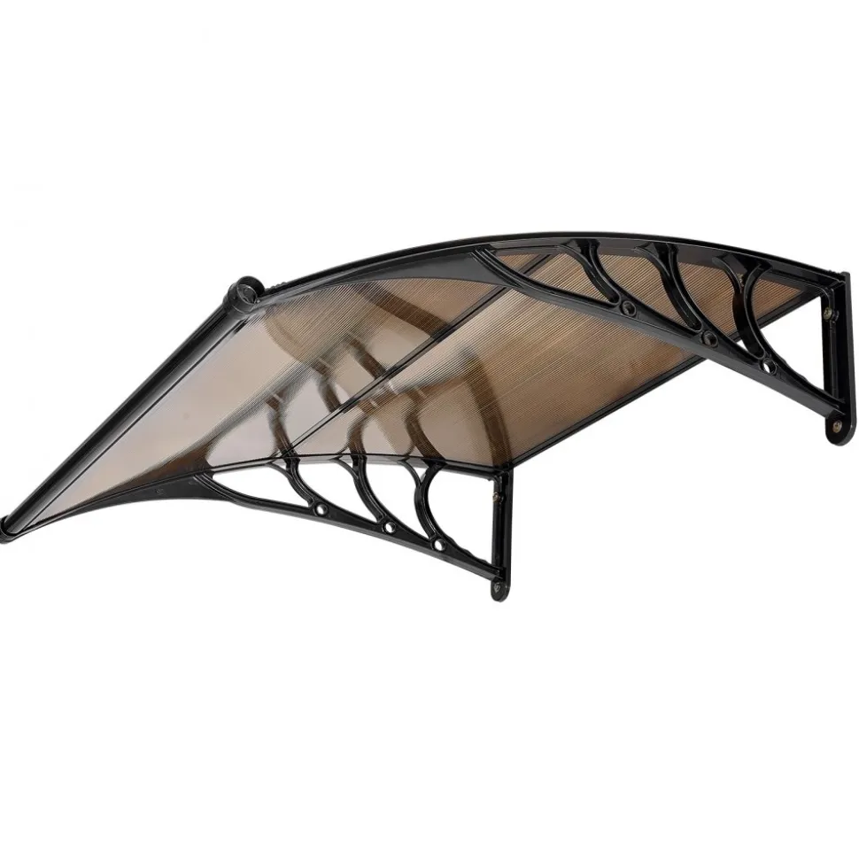 VEVOR Awnings for Door Entrance, 38 x 40 in, Exterior Front Door Window Awnings with Drainage & ABS Bracket, Rain Snow Sun Protection, Overhang Polycarbonate Door Canopy for Porch Patio, Brown