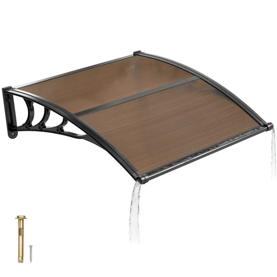 VEVOR Awnings for Door Entrance, 38 x 40 in, Exterior Front Door Window Awnings with Drainage & ABS Bracket, Rain Snow Sun Protection, Overhang Polycarbonate Door Canopy for Porch Patio, Brown