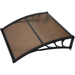 VEVOR Awnings for Door Entrance, 38 x 40 in, Exterior Front Door Window Awnings with Drainage & ABS Bracket, Rain Snow Sun Protection, Overhang Polycarbonate Door Canopy for Porch Patio, Brown