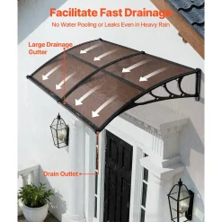 VEVOR Awnings for Door Entrance, 38 x 78 in, Exterior Front Door Window Awnings with Drainage & Metal Bracket, Rain Snow Sun Protection, Overhang Polycarbonate Door Canopy for Porch Patio, Brown