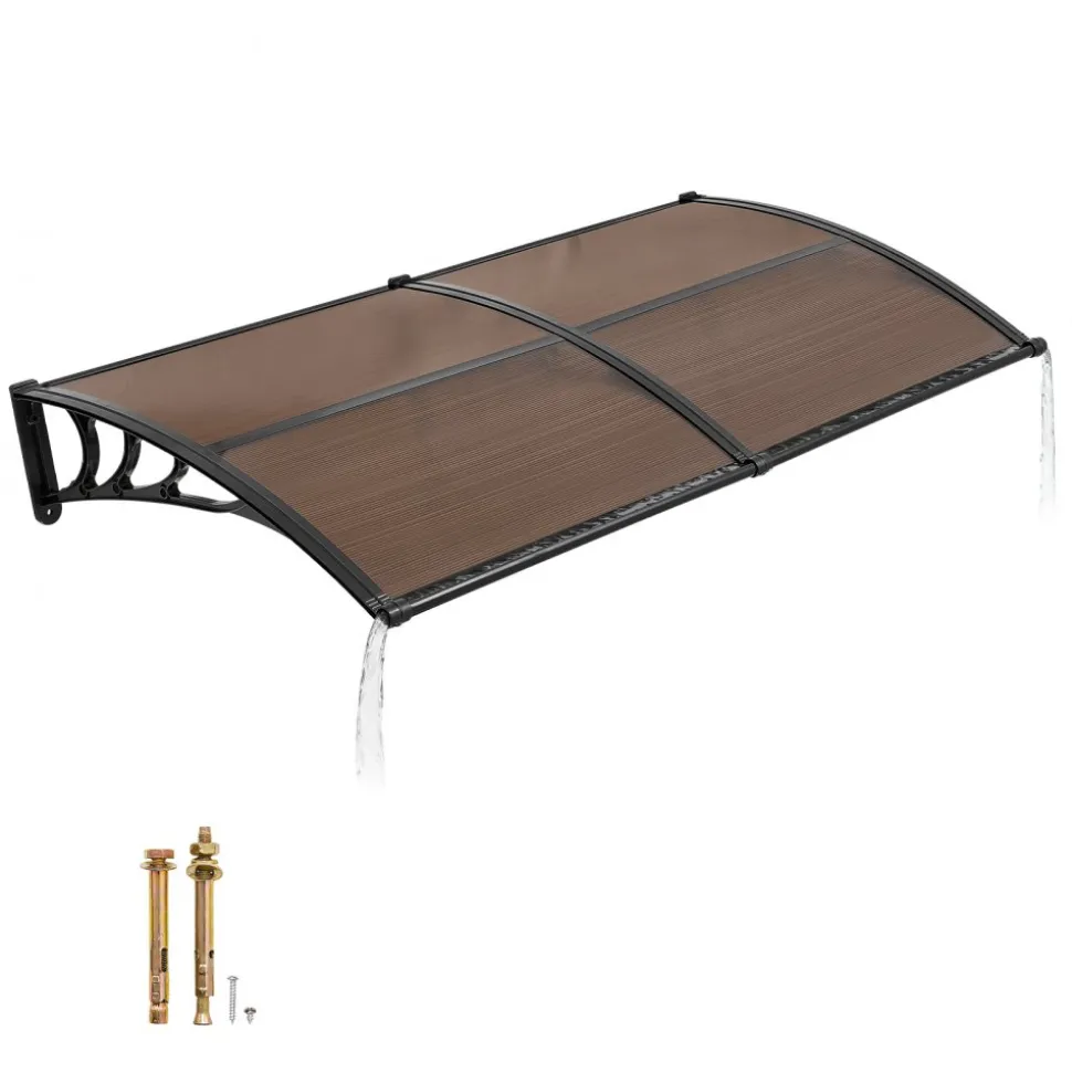 VEVOR Awnings for Door Entrance, 38 x 78 in, Exterior Front Door Window Awnings with Drainage & Metal Bracket, Rain Snow Sun Protection, Overhang Polycarbonate Door Canopy for Porch Patio, Brown