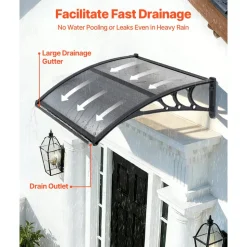 VEVOR Awnings for Door Entrance, 38 x 78 in, Exterior Front Door Window Awnings with Drainage & ABS Bracket, Rain Snow Sun Protection, Overhang Polycarbonate Door Canopy for Porch Patio, Smoky Gray
