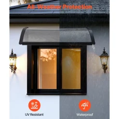 VEVOR Awnings for Door Entrance, 38 x 78 in, Exterior Front Door Window Awnings with Drainage & ABS Bracket, Rain Snow Sun Protection, Overhang Polycarbonate Door Canopy for Porch Patio, Smoky Gray
