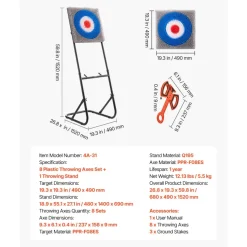 VEVOR Axe Throwing Game, Plastic Bristle Target with 8 Throwing Axes Set, Foldable Steel Frame, Easy to Store, Stable Placement for Indoor and Outdoor, Backyard, Yard and Carnival Games, Adults Kids