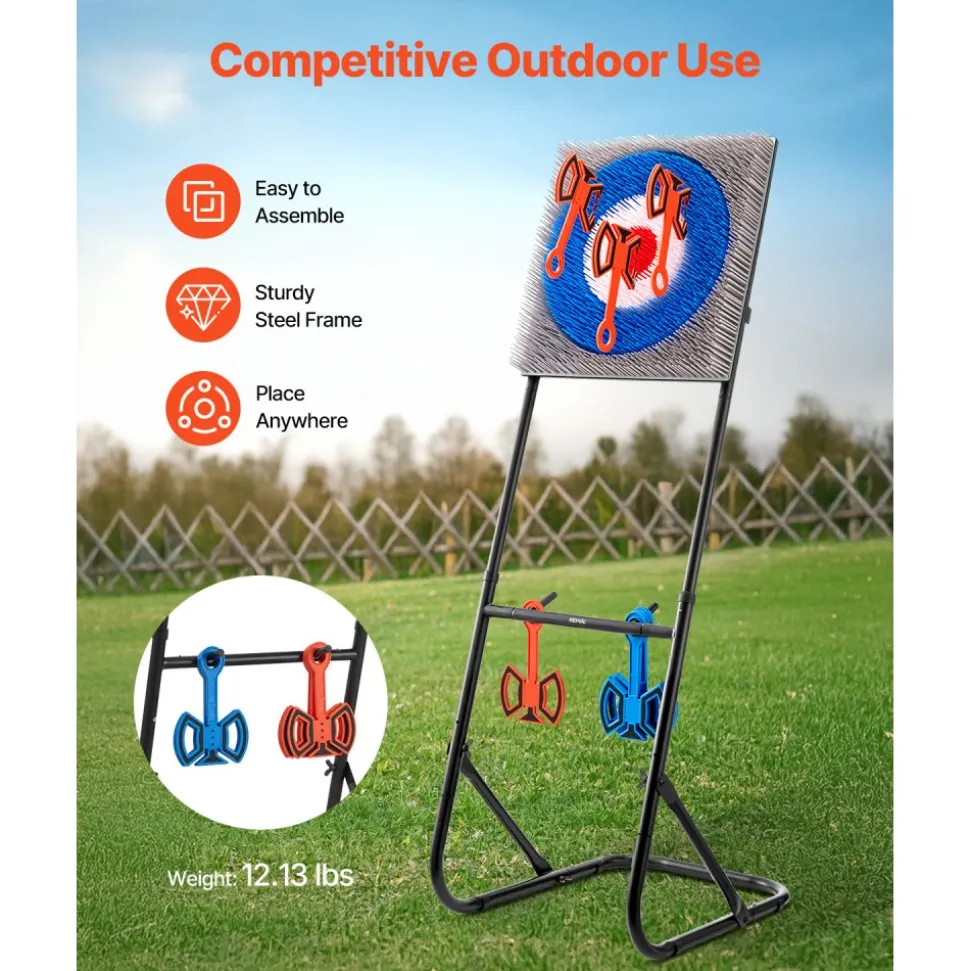 VEVOR Axe Throwing Game, Plastic Bristle Target with 8 Throwing Axes Set, Foldable Steel Frame, Easy to Store, Stable Placement for Indoor and Outdoor, Backyard, Yard and Carnival Games, Adults Kids