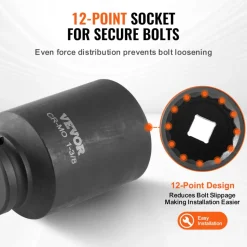 VEVOR Axle Nut Impact Socket Set, 1/2" Drive Deep 12-Point 8-Piece Metric Spindle Nut Socket Set, CR-MO Heat Treated Large Socket Set with Storage Case, Auto Repair, Removing or Installing Axle Nuts