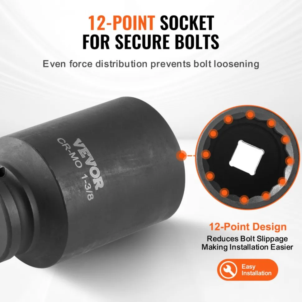 VEVOR Axle Nut Impact Socket Set, 1/2" Drive Deep 12-Point 8-Piece Metric Spindle Nut Socket Set, CR-MO Heat Treated Large Socket Set with Storage Case, Auto Repair, Removing or Installing Axle Nuts