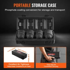VEVOR Axle Nut Impact Socket Set, 1/2" Drive 6-Point 4-Piece SAE Spindle Nut Socket Set, CR-MO Heat Treated Large Socket Set with Storage Case, for Auto Repair, Removing or Installing Axle Nuts