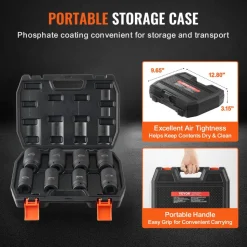 VEVOR Axle Nut Impact Socket Set, 3/4" Drive Deep 6-Point 8-Piece SAE Spindle Nut Socket Set, CR-MO Heat Treated Large Socket Set with Storage Case, for Auto Repair, Removing or Installing Axle Nuts