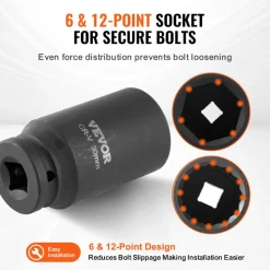 VEVOR Axle Nut Impact Socket Set, 1/2" Drive Deep 6+12-Point 14-Piece Metric Spindle Nut Socket Set, CR-V Heat Treated Large Socket Set with Storage Case, Auto Repair, Removing or Installing Axle Nuts