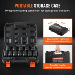 VEVOR Axle Nut Impact Socket Set, 1/2" Drive Deep 6+12-Point 14-Piece Metric Spindle Nut Socket Set, CR-V Heat Treated Large Socket Set with Storage Case, Auto Repair, Removing or Installing Axle Nuts