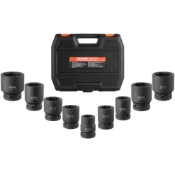 VEVOR Axle Nut Impact Socket Set, 1" Drive 6-Point 9-Piece SAE Spindle Nut Socket Set, CR-MO Heat Treated Large Socket Set with Storage Case, for Auto Repair, Removing or Installing Axle Nuts