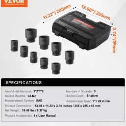 VEVOR Axle Nut Impact Socket Set, 1