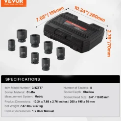 VEVOR Axle Nut Impact Socket Set, 3/4