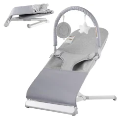 VEVOR Baby Bouncer, Folding Bouncer Seat for Babies 0-9 Months, Newborn Bouncer Chair with 2 Reclining Angles & Rotatable Toy Bar, Portable Infant Rocker with Travel Bag for Indoor Outdoor, Light Gray
