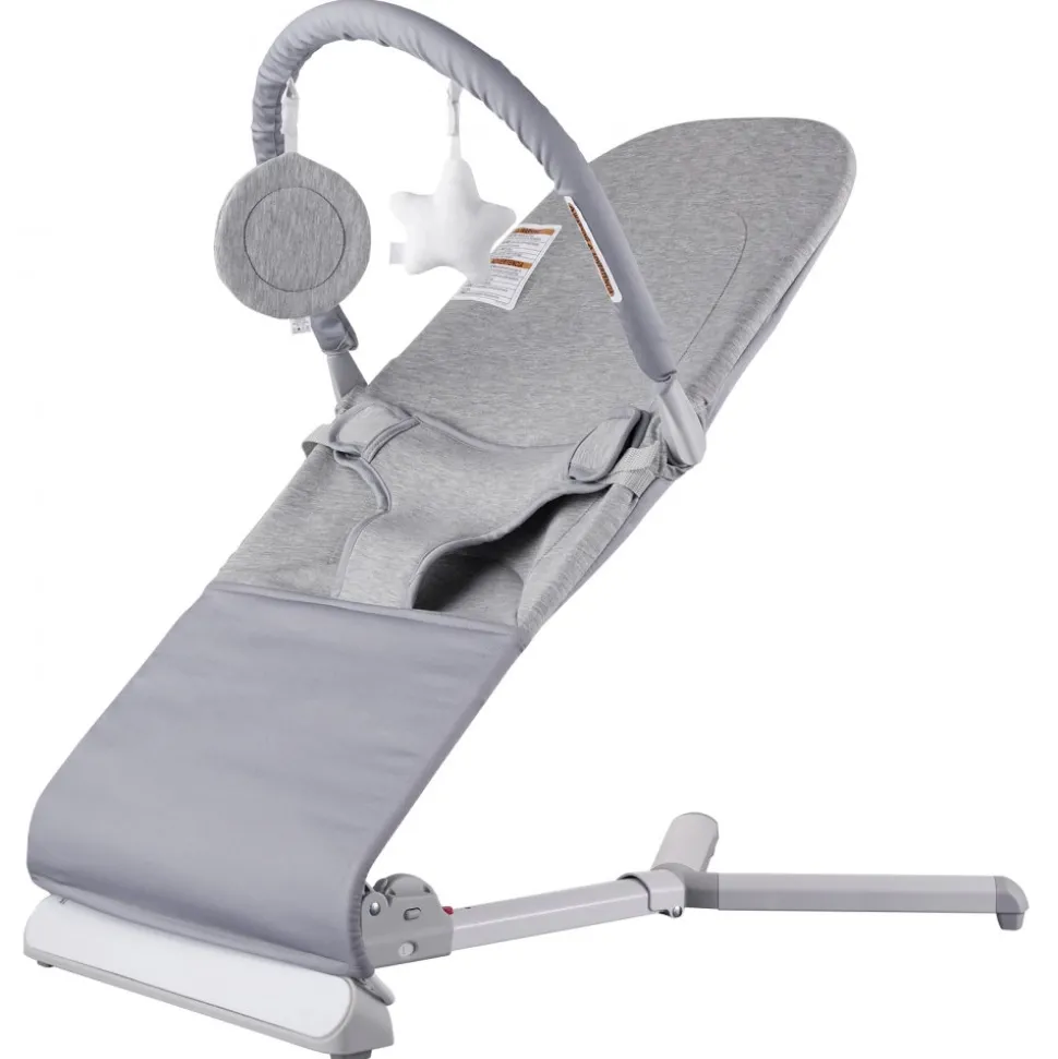 VEVOR Baby Bouncer, Folding Bouncer Seat for Babies 0-9 Months, Newborn Bouncer Chair with 2 Reclining Angles & Rotatable Toy Bar, Portable Infant Rocker with Travel Bag for Indoor Outdoor, Light Gray