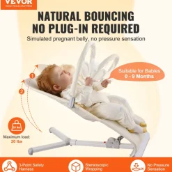 VEVOR Baby Bouncer, Folding Bouncer Seat for Babies 0-9 Months, Newborn Bouncer Chair with 2 Reclining Angles & Rotatable Toy Bar, Portable Infant Rocker with Carrying Bag for Indoors Outdoors, Beige