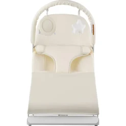 VEVOR Baby Bouncer, Folding Bouncer Seat for Babies 0-9 Months, Newborn Bouncer Chair with 2 Reclining Angles & Rotatable Toy Bar, Portable Infant Rocker with Carrying Bag for Indoors Outdoors, Beige