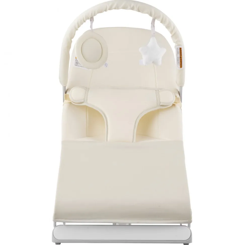 VEVOR Baby Bouncer, Folding Bouncer Seat for Babies 0-9 Months, Newborn Bouncer Chair with 2 Reclining Angles & Rotatable Toy Bar, Portable Infant Rocker with Carrying Bag for Indoors Outdoors, Beige