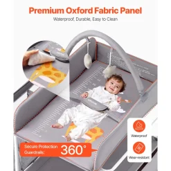 VEVOR Baby Changing Table, Foldable Diaper Change Station with 2 Fabric Drawers, Side Basket & Hanging Rod, Adjustable Height Portable Changing Table with Lockable Wheels & 2 Star Toys, Light Gray