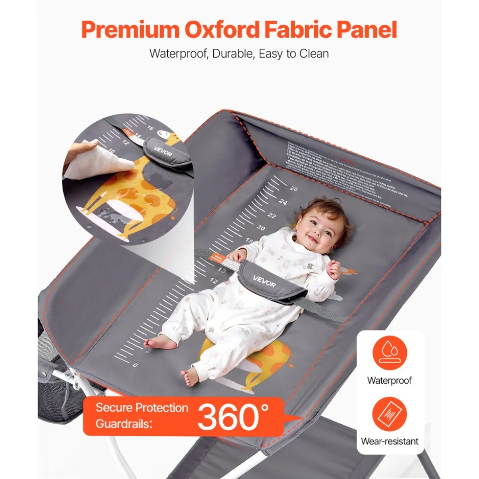 VEVOR Baby Changing Table, Foldable Diaper Change Station with Side Basket, Adjustable Height Portable Changing Table with Lockable Wheels, Multi-Functional Storage Organizer Nursery, Dark Gray