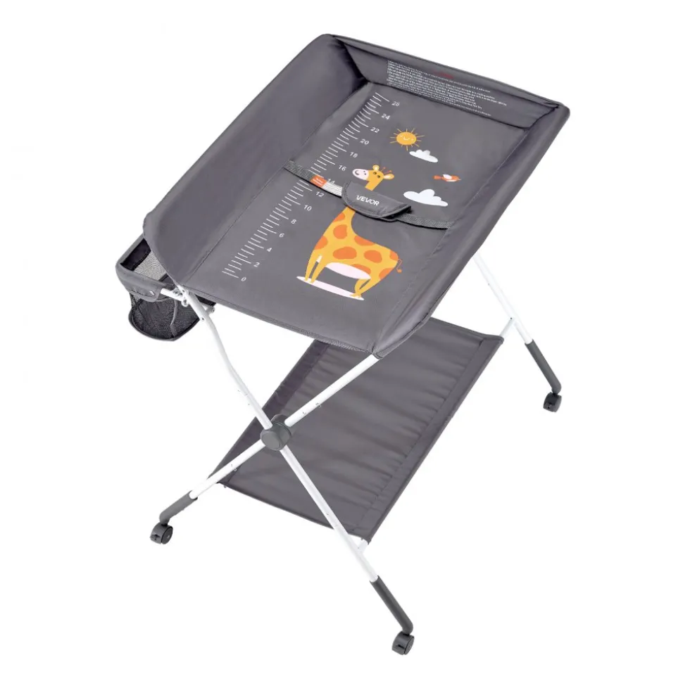 VEVOR Baby Changing Table, Foldable Diaper Change Station with Side Basket, Adjustable Height Portable Changing Table with Lockable Wheels, Multi-Functional Storage Organizer Nursery, Dark Gray